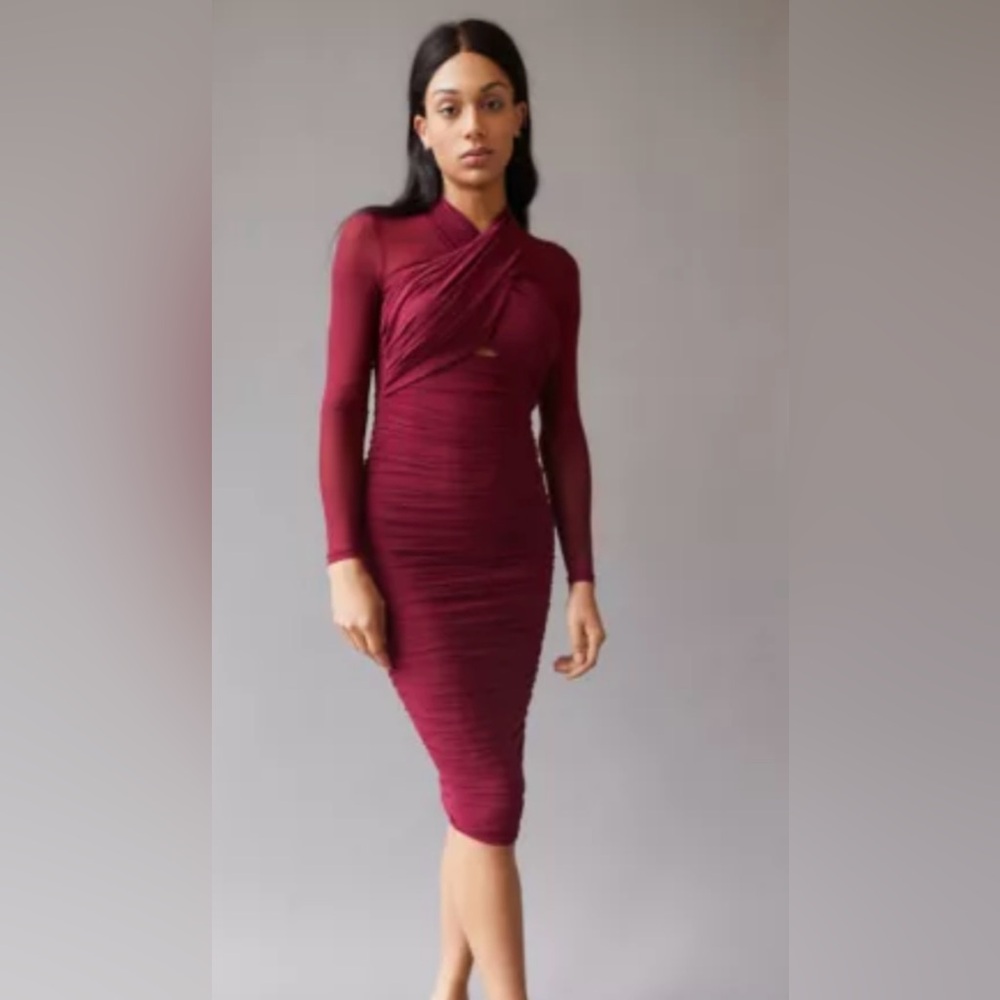 Bardot Asymmetrical Burgundy Dress